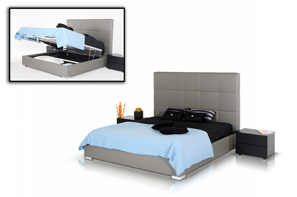 LA Furniture Eastern King Messina Modern Grey Eco Leather Bed with Lift Storage VGJYMESSINA-EK Contemporary Style by Vig Furnitrue Number 15601 Catch Home Goods