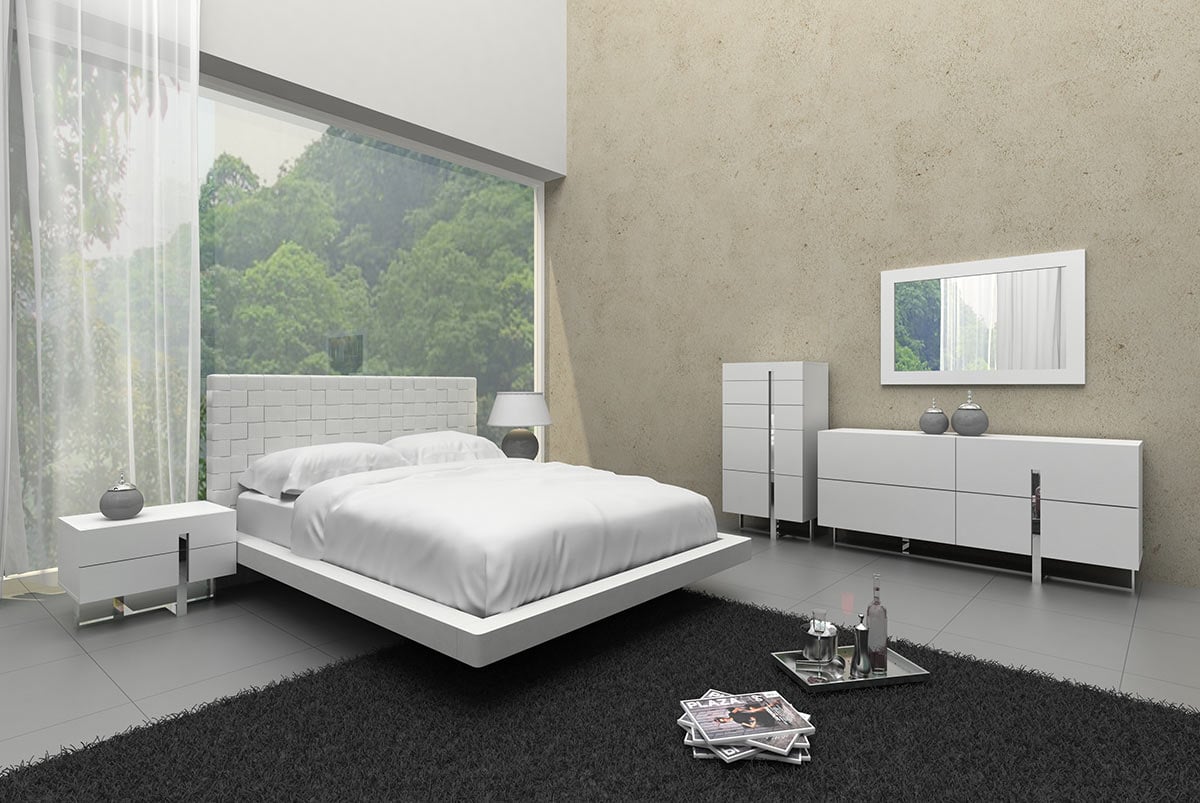 LA Furniture Eastern King Voco Modern White Leather Pattern Headboard Bed VGCN1301-B2-EK Contemporary Style by Vig Furnitrue Number 16989 Catch Home Goods